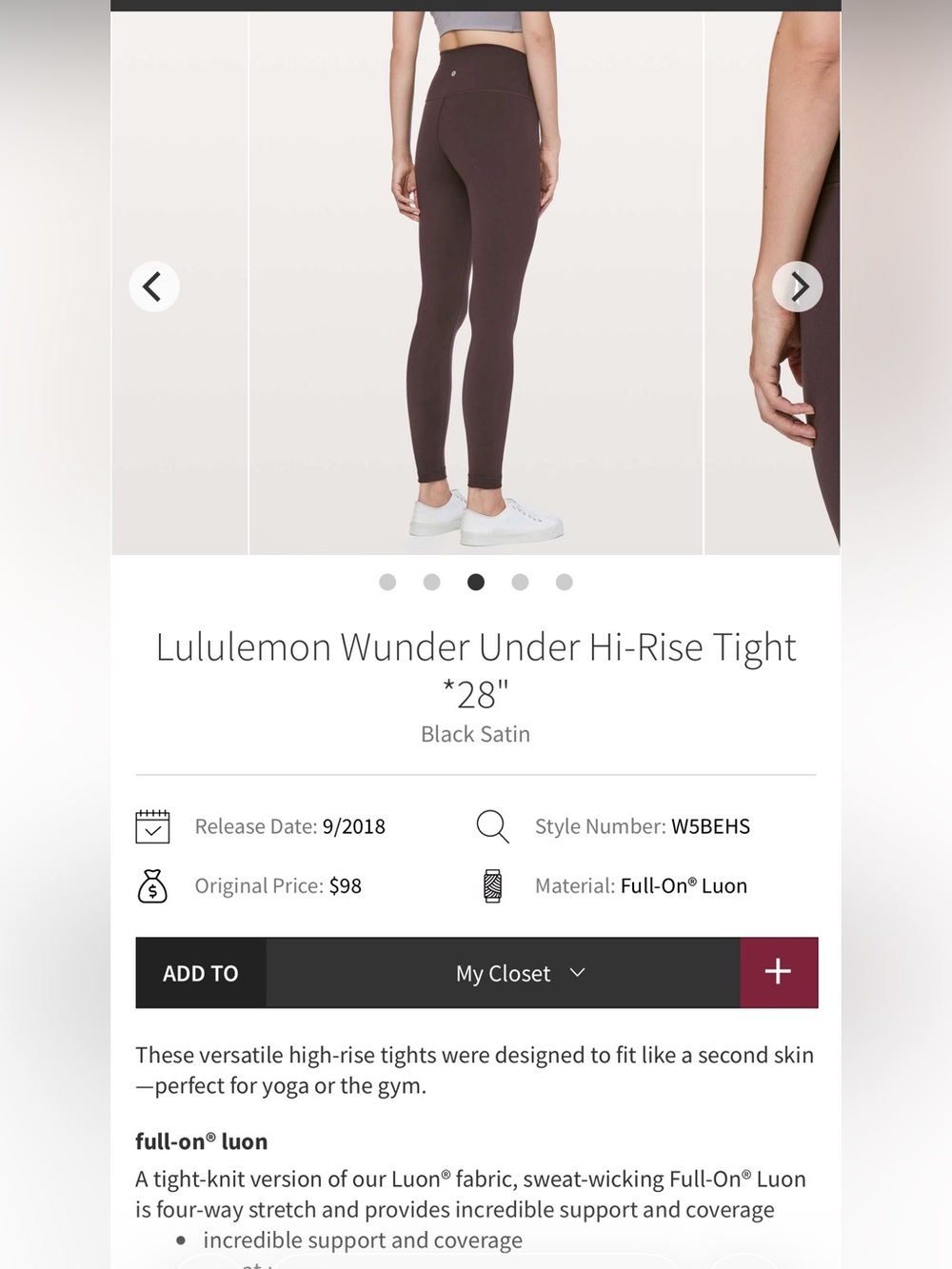 Lululemon Wunder Under Hi-Rise Tight *28" In Black Satin - Picture 7 of 7